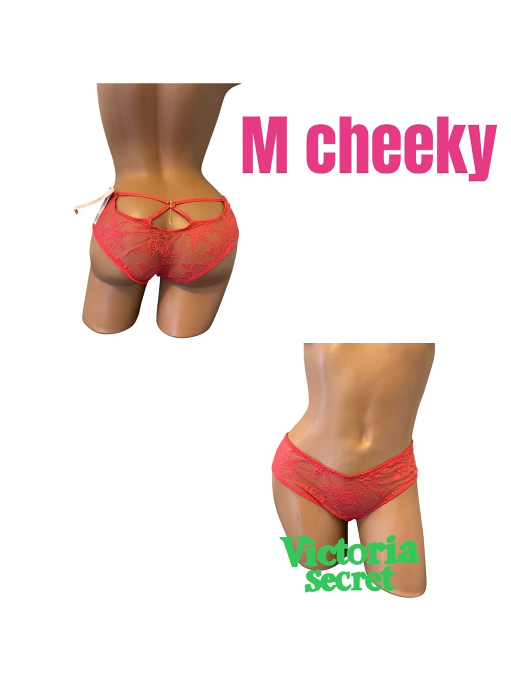 Victoria's Secret Coral-Red Lace Cheeky Panty